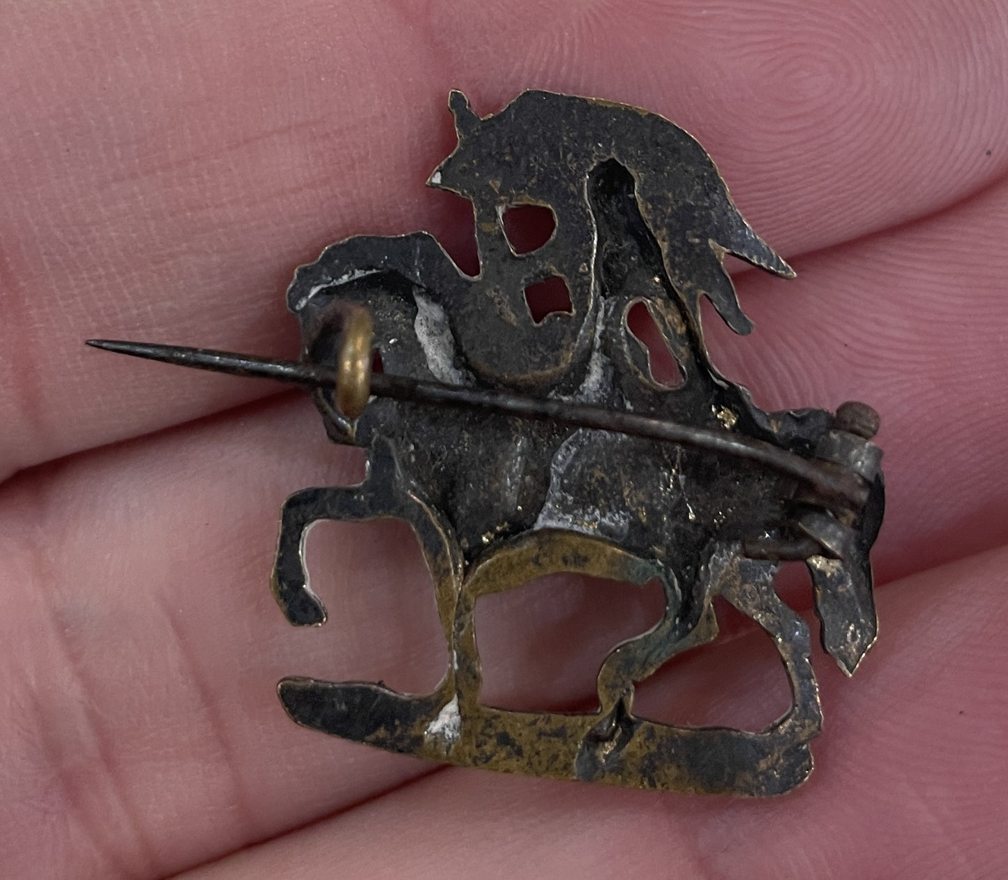 Antique French Art Nouveau Joan of Arc on Horse Brooch c1920