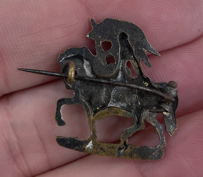 Antique French Art Nouveau Joan of Arc on Horse Brooch c1920