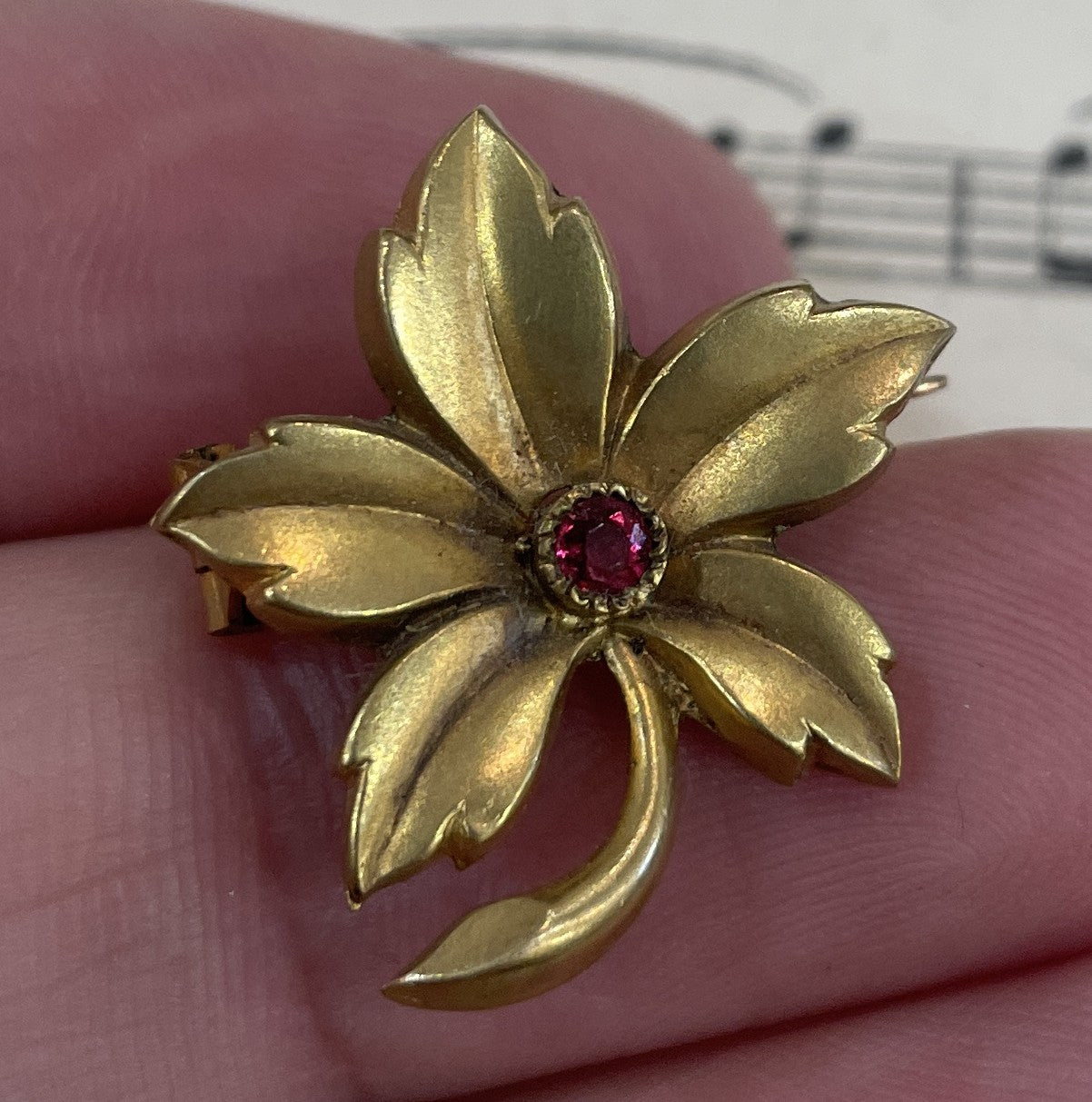 Antique French Art Nouveau Gold-filled Brooch Leaf c1900