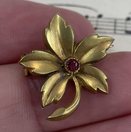 Antique French Art Nouveau Gold-filled Brooch Leaf c1900