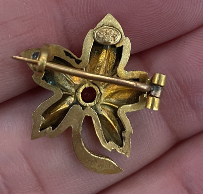 Antique French Art Nouveau Gold-filled Brooch Leaf c1900