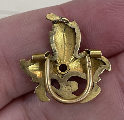 Antique French Art Nouveau Gold-filled Pin Clip Leaf c1900
