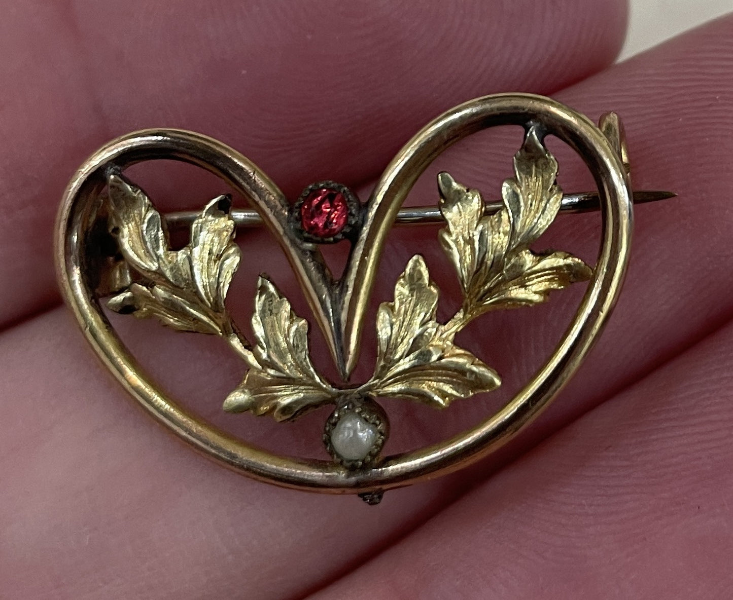 Antique French Art Nouveau Gold-filled Brooch Leaves c1900