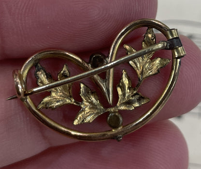 Antique French Art Nouveau Gold-filled Brooch Leaves c1900
