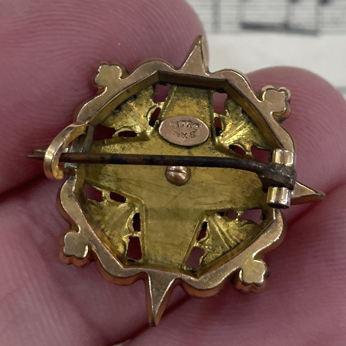 Antique French Art Nouveau Gold-filled Brooch Star Pearl c1900
