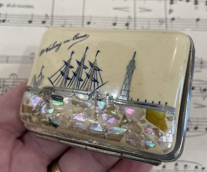 Rare Antique French Mother of Pearl Shell Wallet Coin Holder Boat c1920