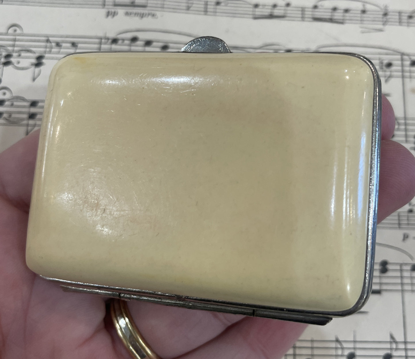 Rare Antique French Mother of Pearl Shell Wallet Coin Holder Boat c1920