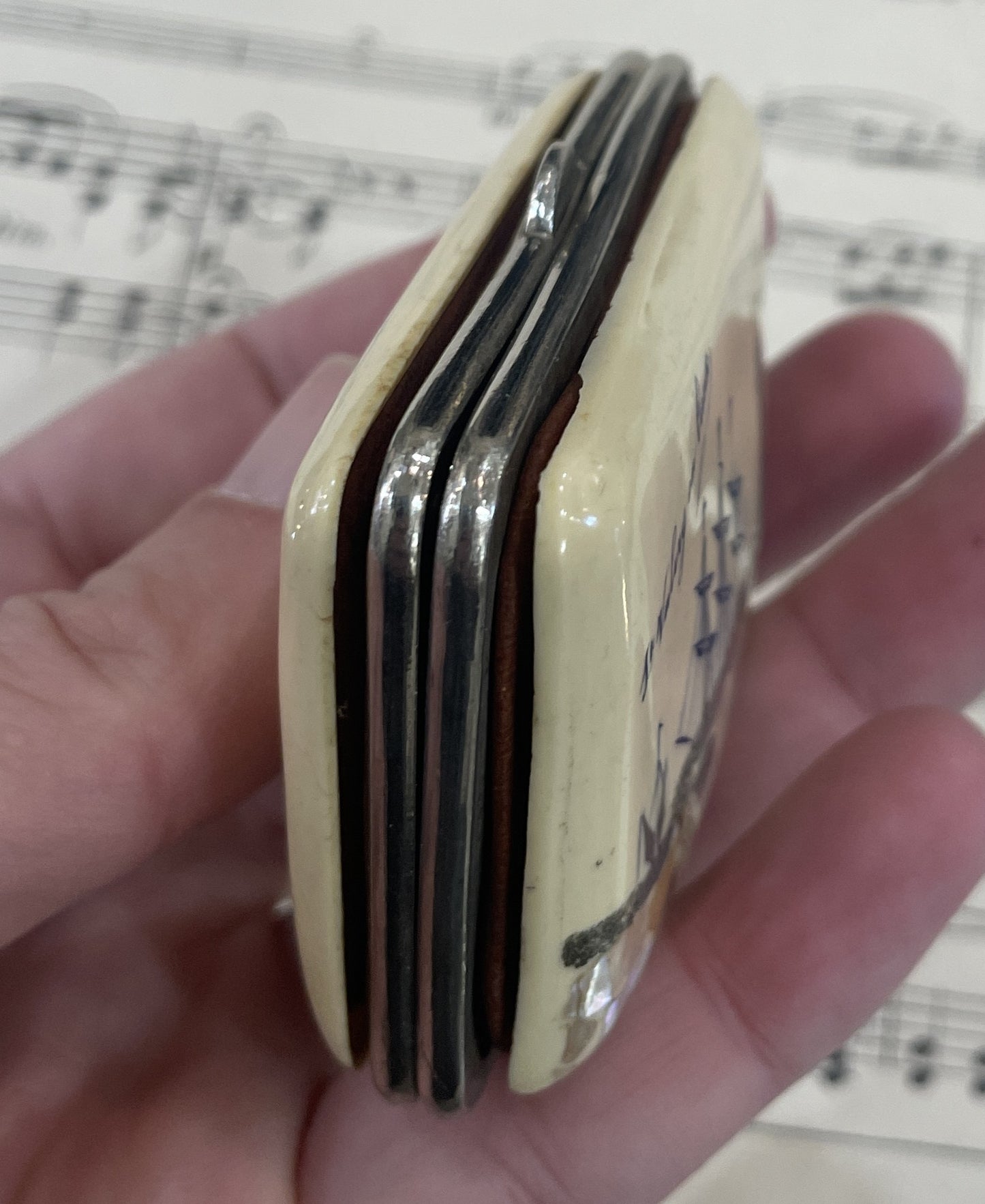 Rare Antique French Mother of Pearl Shell Wallet Coin Holder Boat c1920