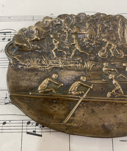 Antique French Art Nouveau Bronze Tray Bicycle Rowing Runners c1920