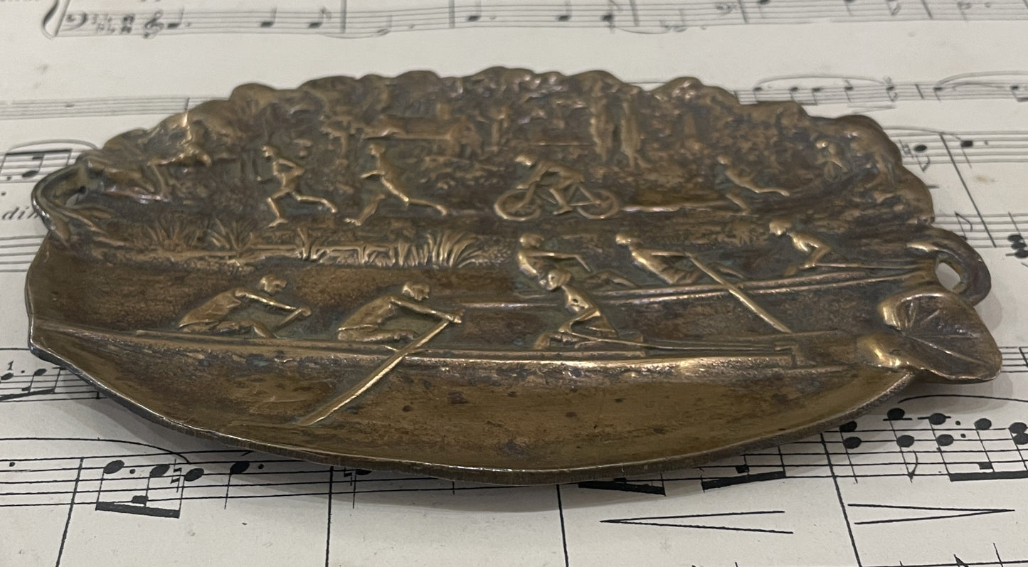 Antique French Art Nouveau Bronze Tray Bicycle Rowing Runners c1920