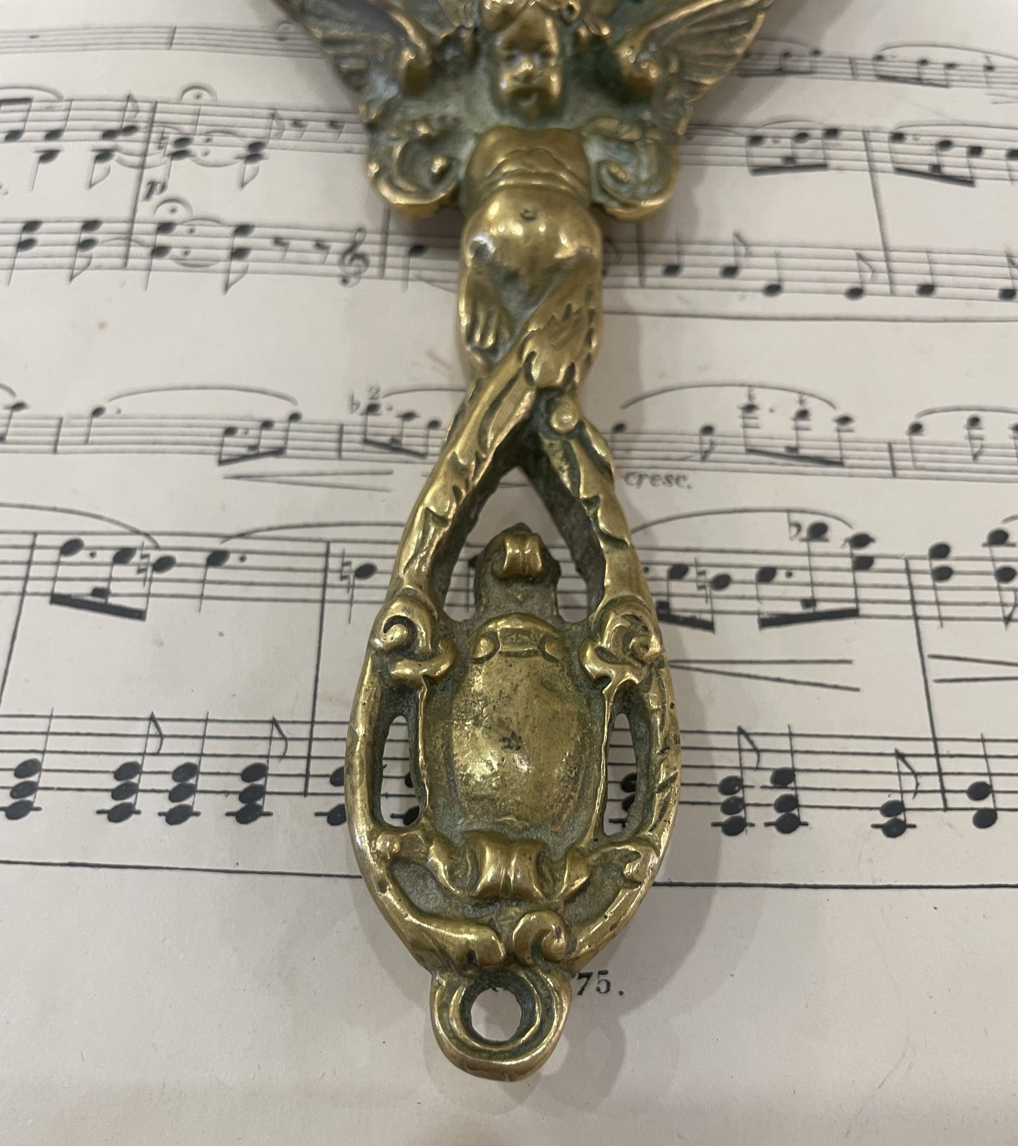 Antique French Art Nouveau Bronze Hand Mirror Angel c1880