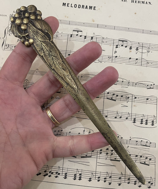 Antique French Bronze Art Nouveau Letter Opener Leaves Signed Dubois c1900