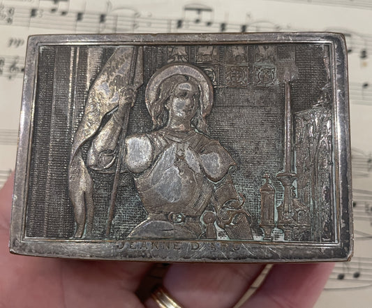 Antique French Joan of Arc Bronze Jewelry Box c1920
