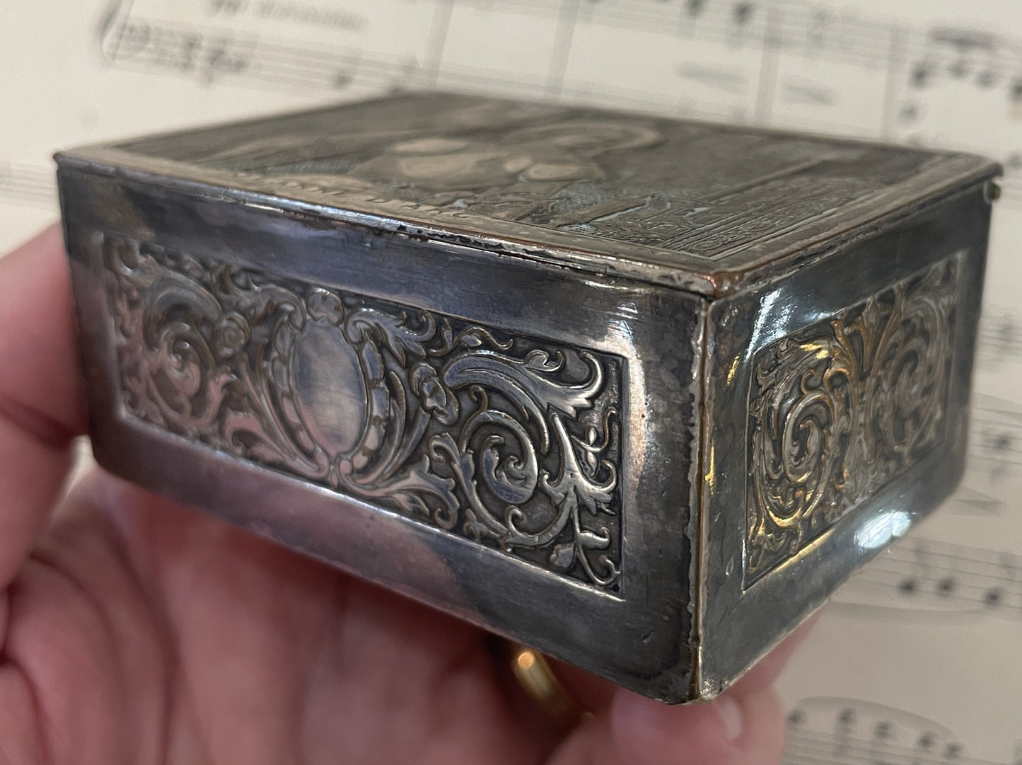 Antique French Joan of Arc Bronze Jewelry Box c1920