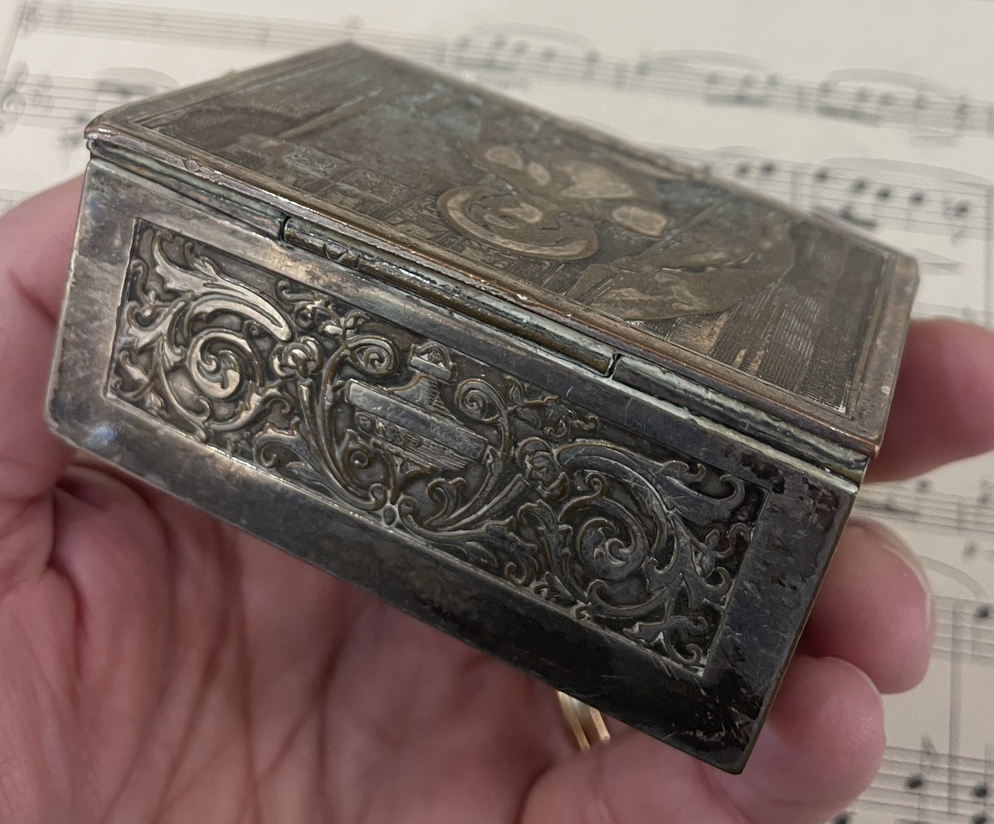 Antique French Joan of Arc Bronze Jewelry Box c1920