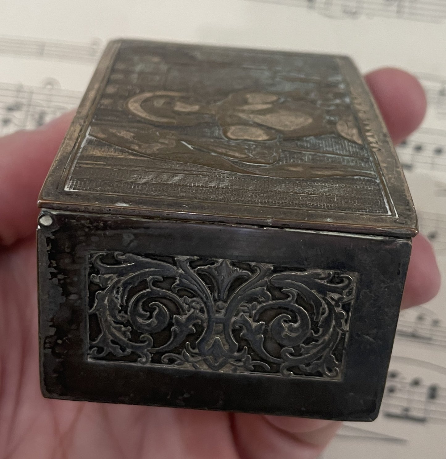 Antique French Joan of Arc Bronze Jewelry Box c1920