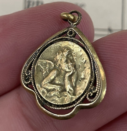 Antique French Gold-Filled First Communion Angel Religious Medal c1927