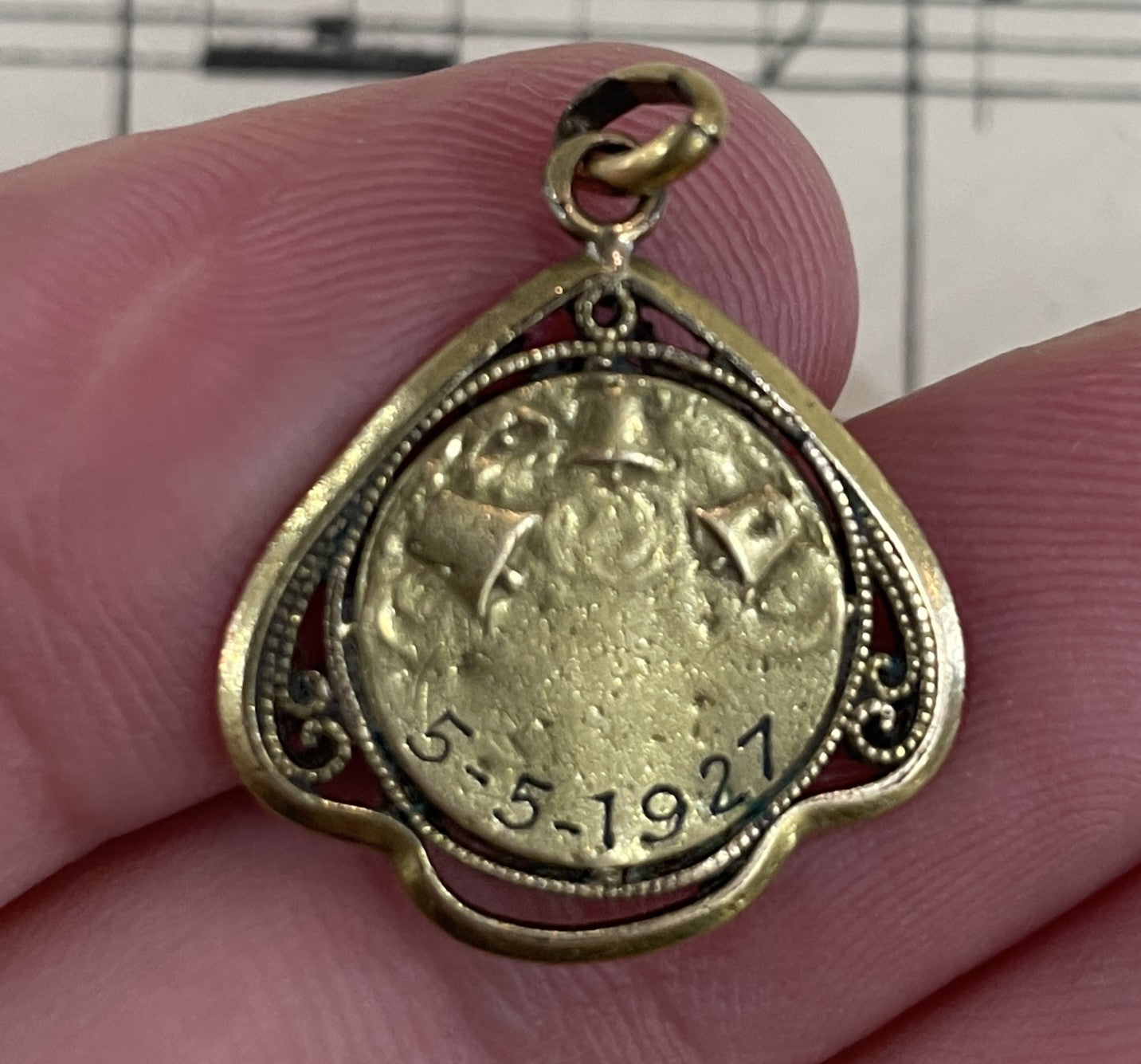 Antique French Gold-Filled First Communion Angel Religious Medal c1927