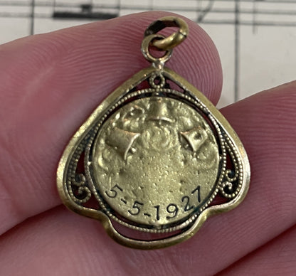 Antique French Gold-Filled First Communion Angel Religious Medal c1927