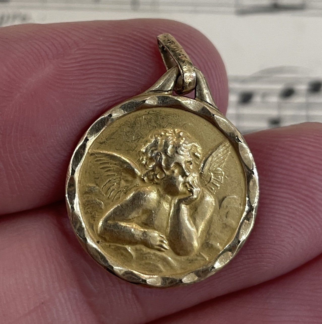 Antique French Gold-Filled First Communion Angel Religious Medal c1930