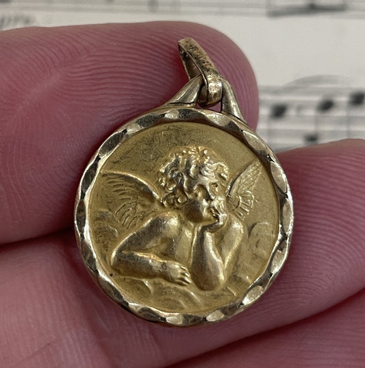 Antique French Gold-Filled First Communion Angel Religious Medal c1930