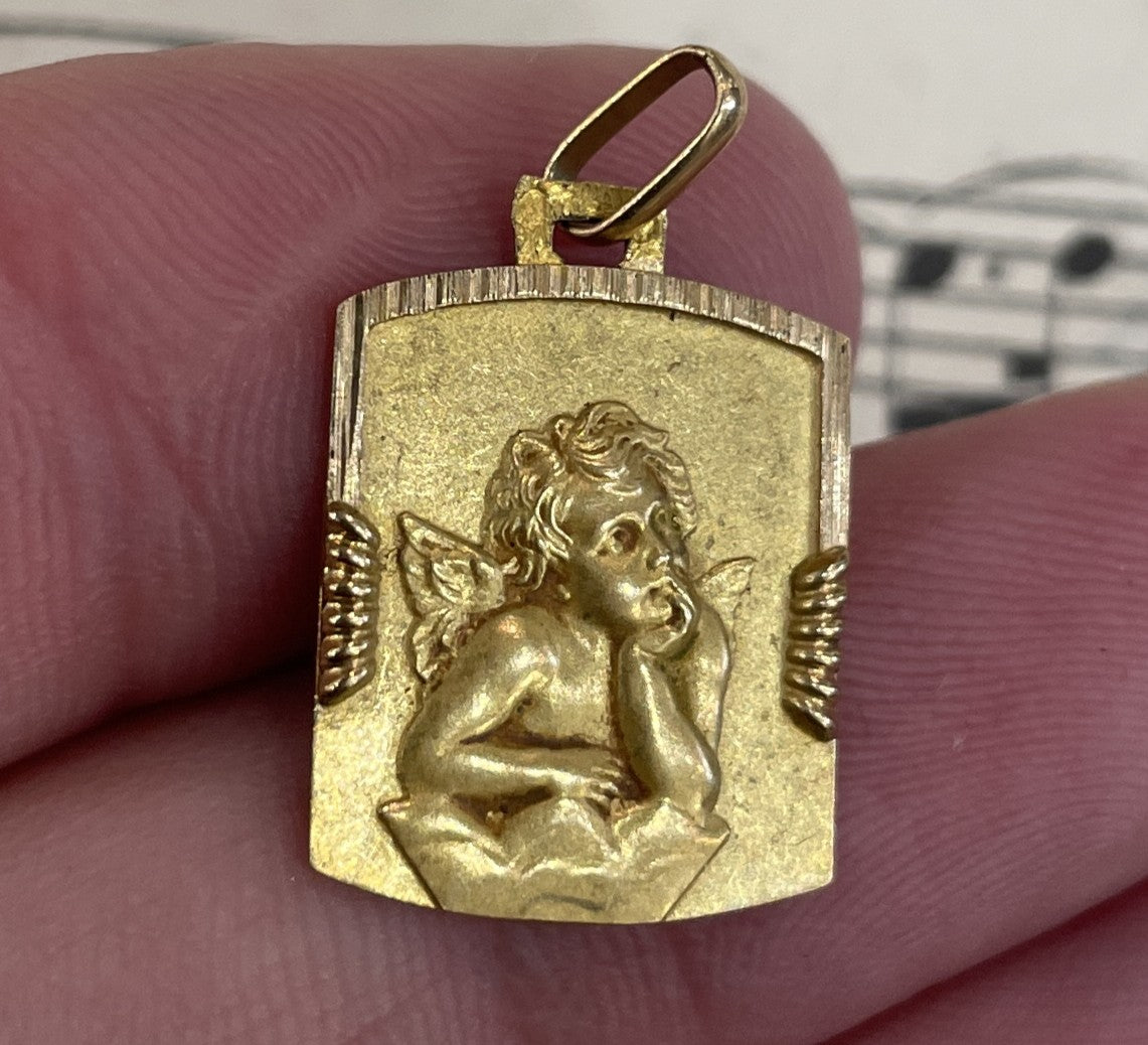 Antique French Gold-Filled First Communion Angel Religious Medal c1930