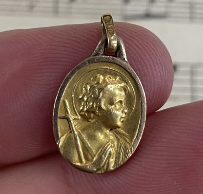 Antique French Gold-Filled First Communion St John the Baptist Religious Medal c1920