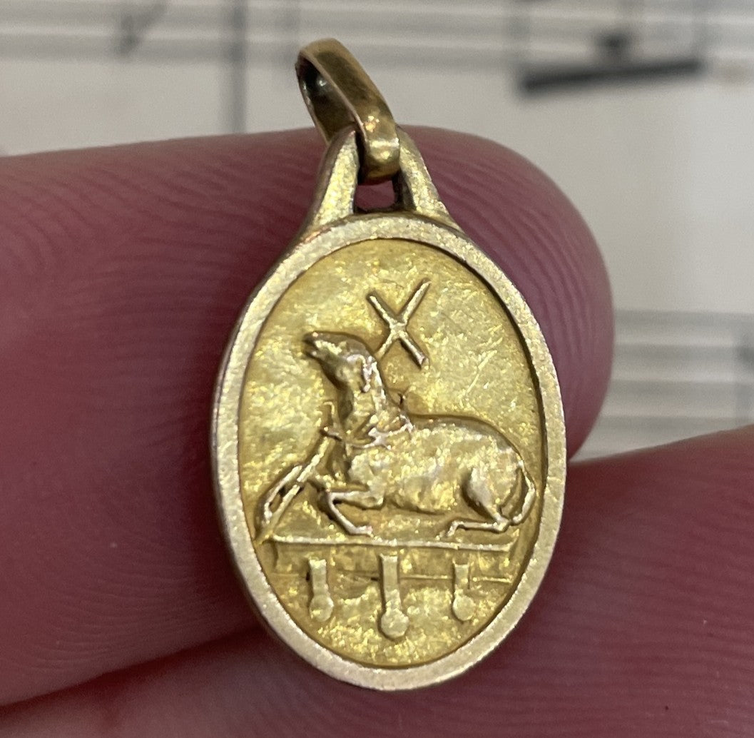 Antique French Gold-Filled First Communion St John the Baptist Religious Medal c1920