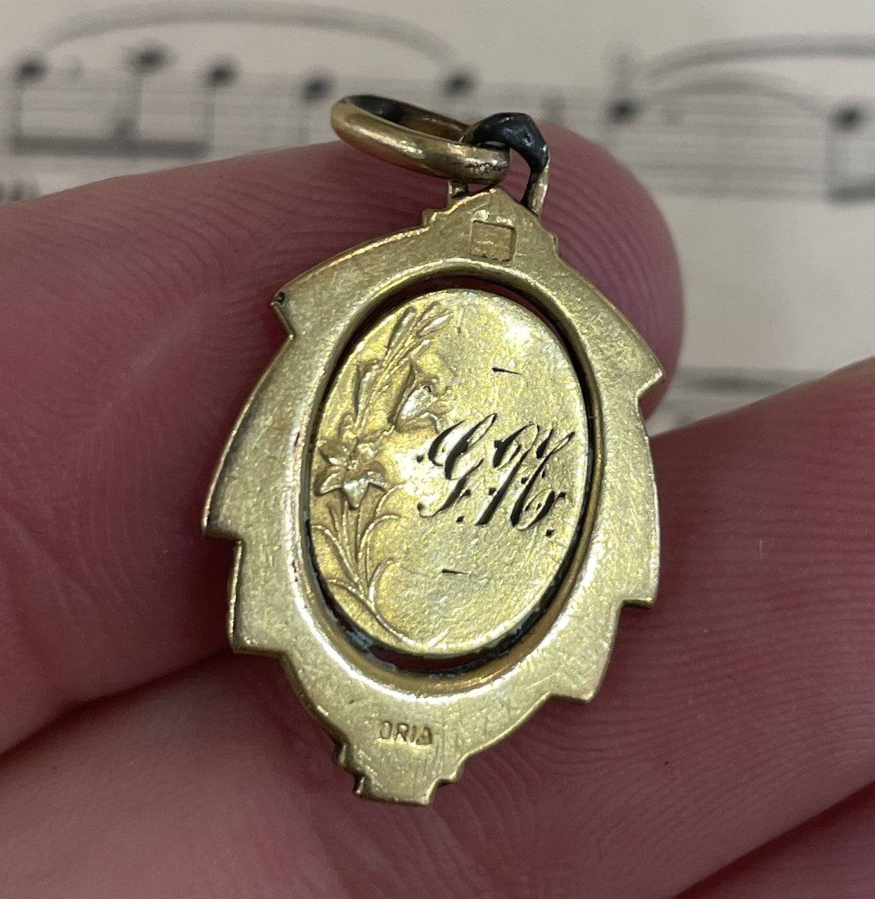 Antique French Art Nouveau Gold-Filled Virgin Mary Religious Medal c1920