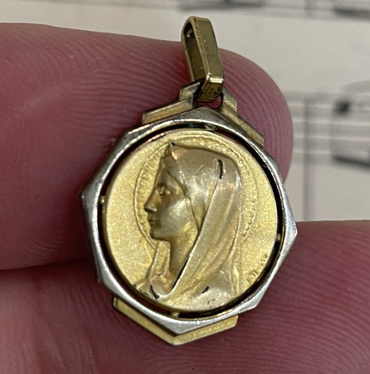 Antique French Art Deco Gold-Filled Virgin Mary Religious Medal c1936