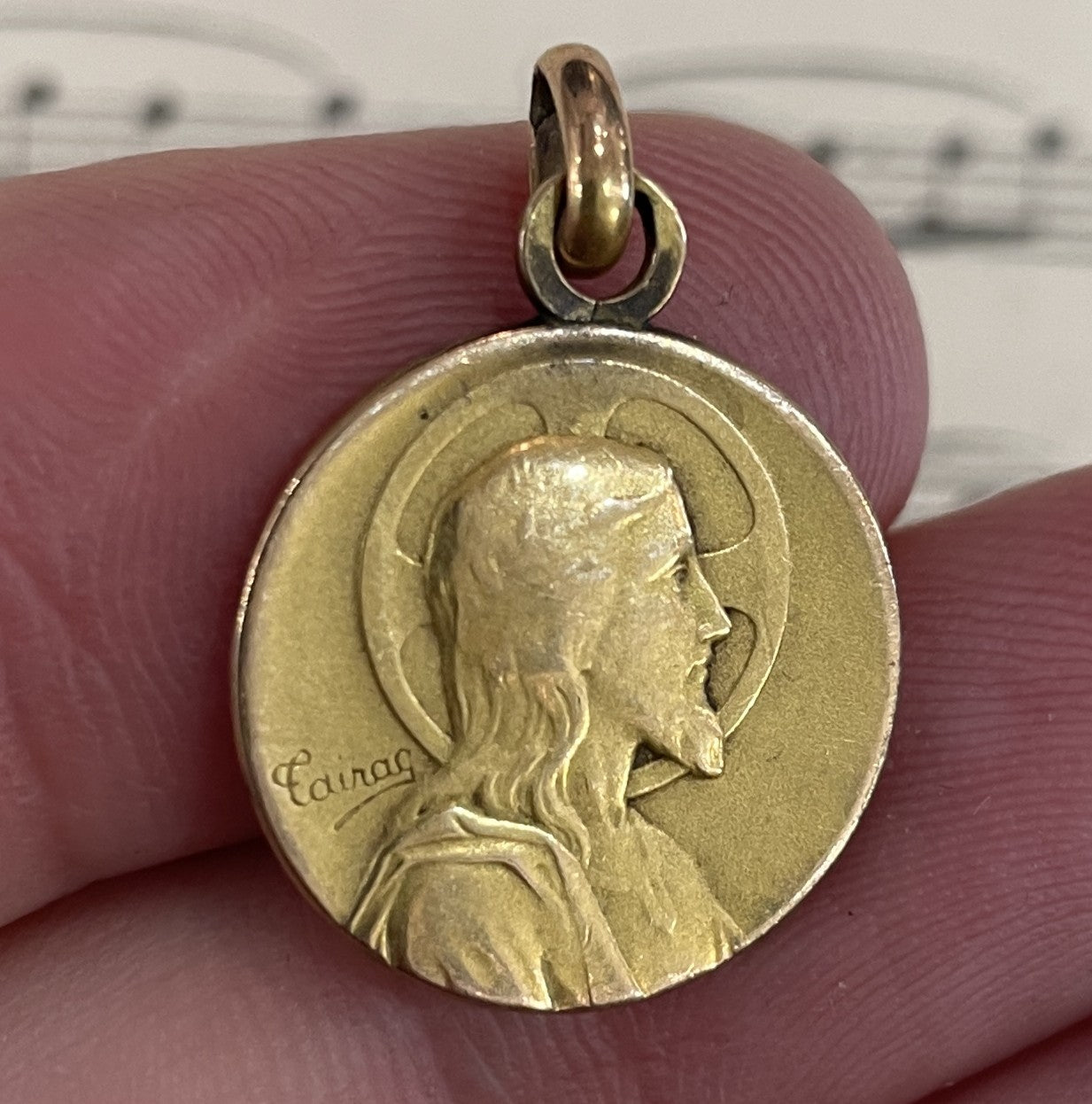 Antique French Art Nouveau Gold-Filled Jesus Medal Signed Tairac c1914
