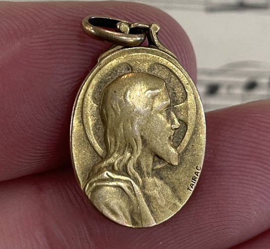 Antique French Art Nouveau Gold-Filled Jesus Medal Signed Tairac c1912