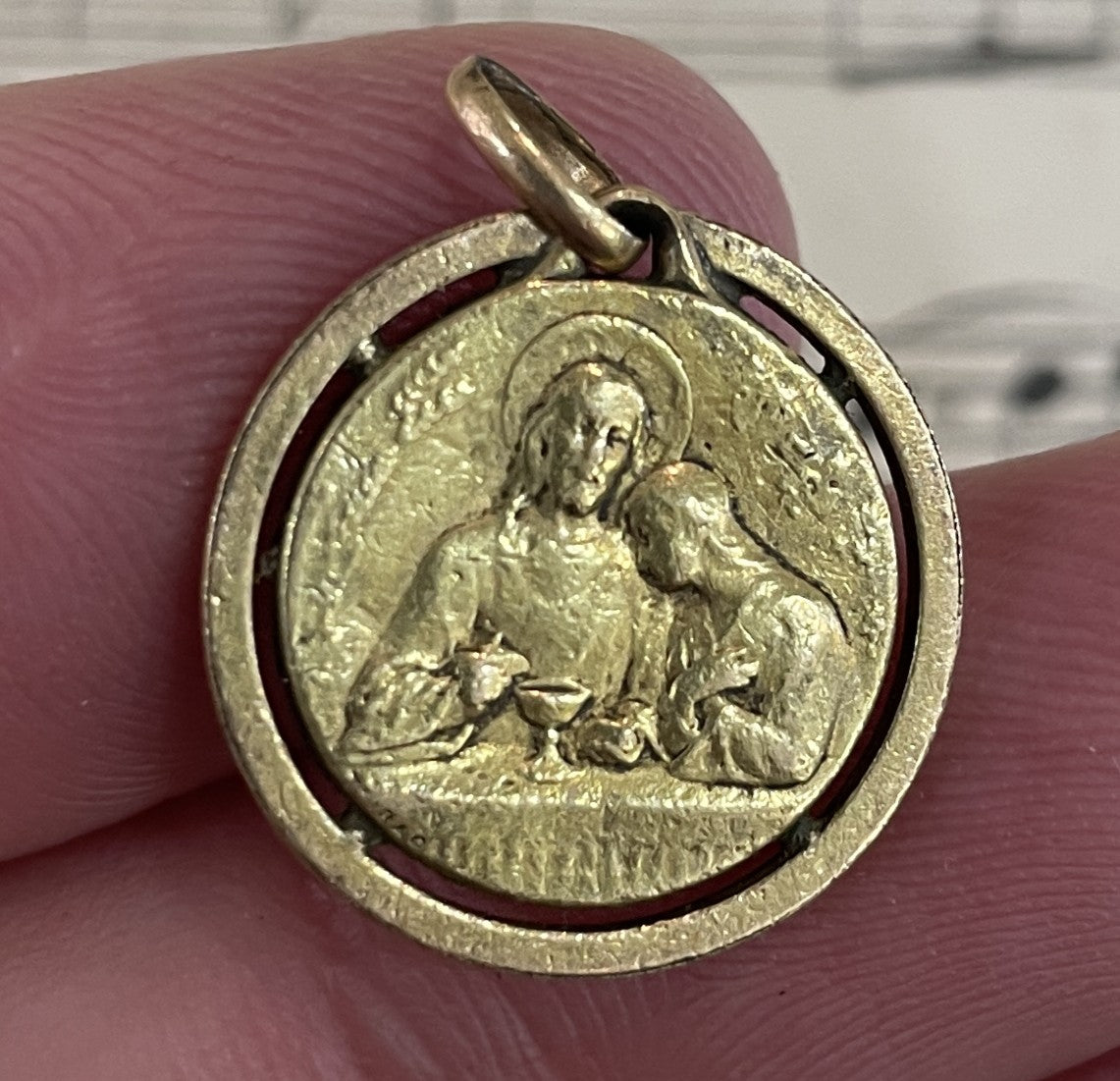 Antique French Art Nouveau Gold-Filled Jesus Mary Magdalene Medal c1920