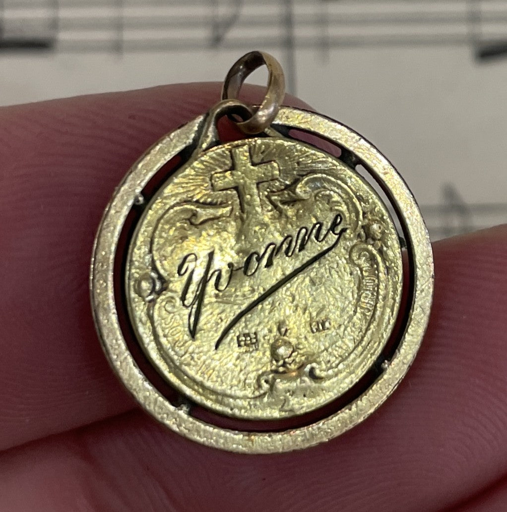 Antique French Art Nouveau Gold-Filled Jesus Mary Magdalene Medal c1920