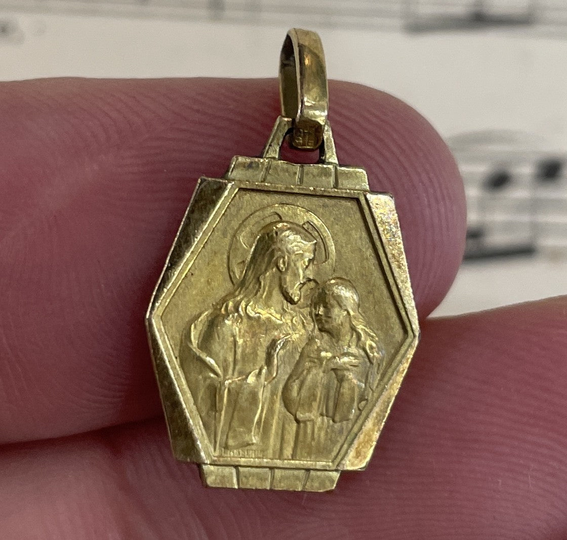 Antique French Art Deco Gold-Filled Jesus Medal c1930