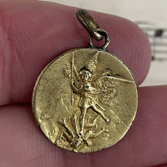 Antique French Art Nouveau Gold-Filled St Michael Medal c1920