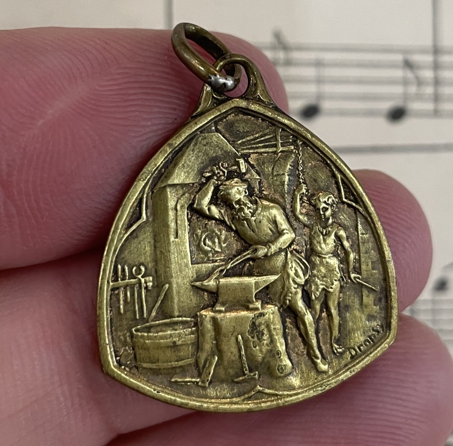 Antique French Art Nouveau Gold-Filled Medal Signed Dropsy Blacksmith c1920