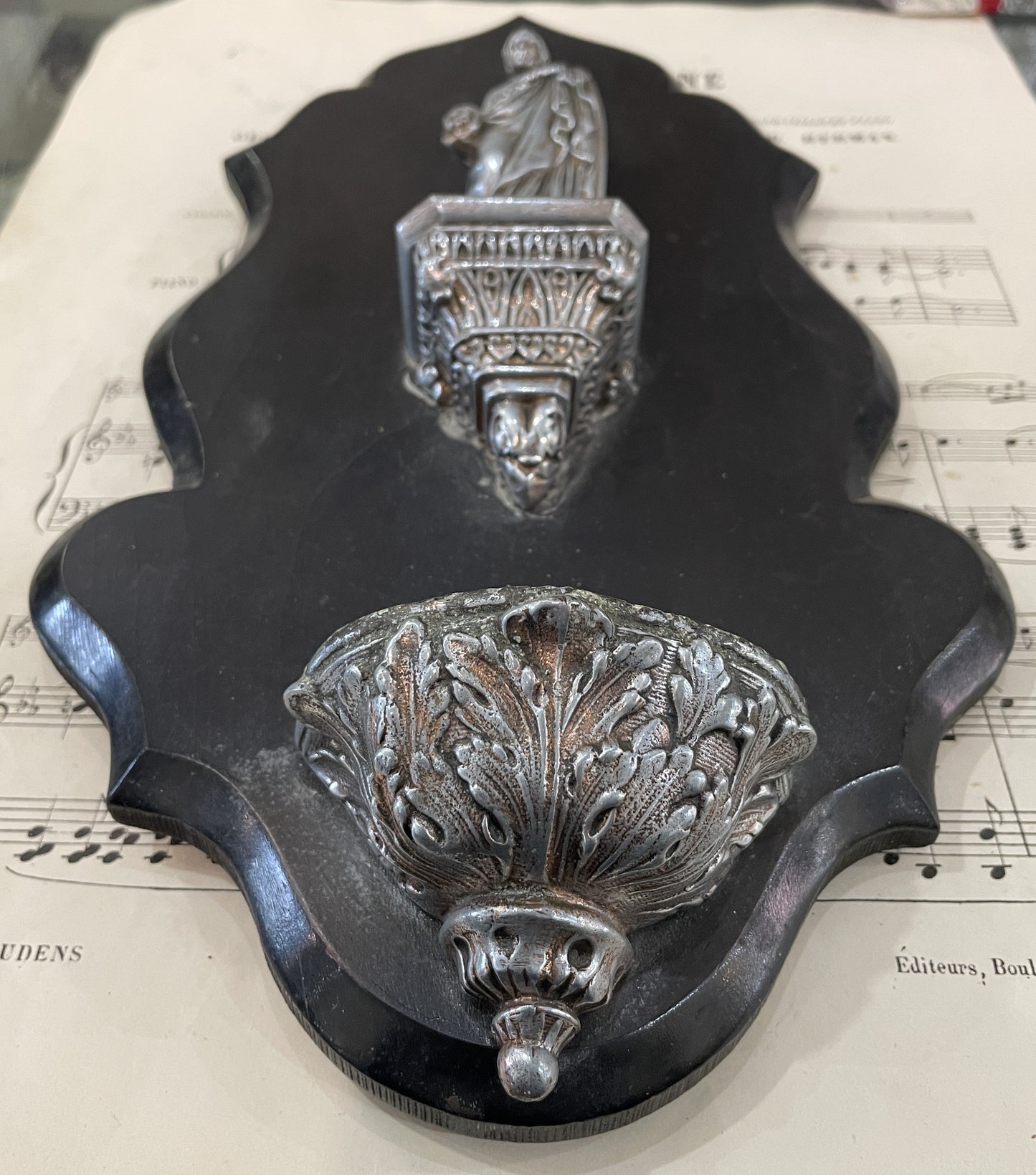 Rare Antique French Jesus Wooden Holy Water Font c1880