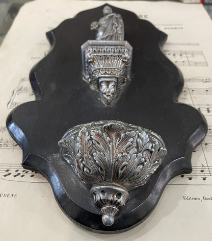 Rare Antique French Jesus Wooden Holy Water Font c1880