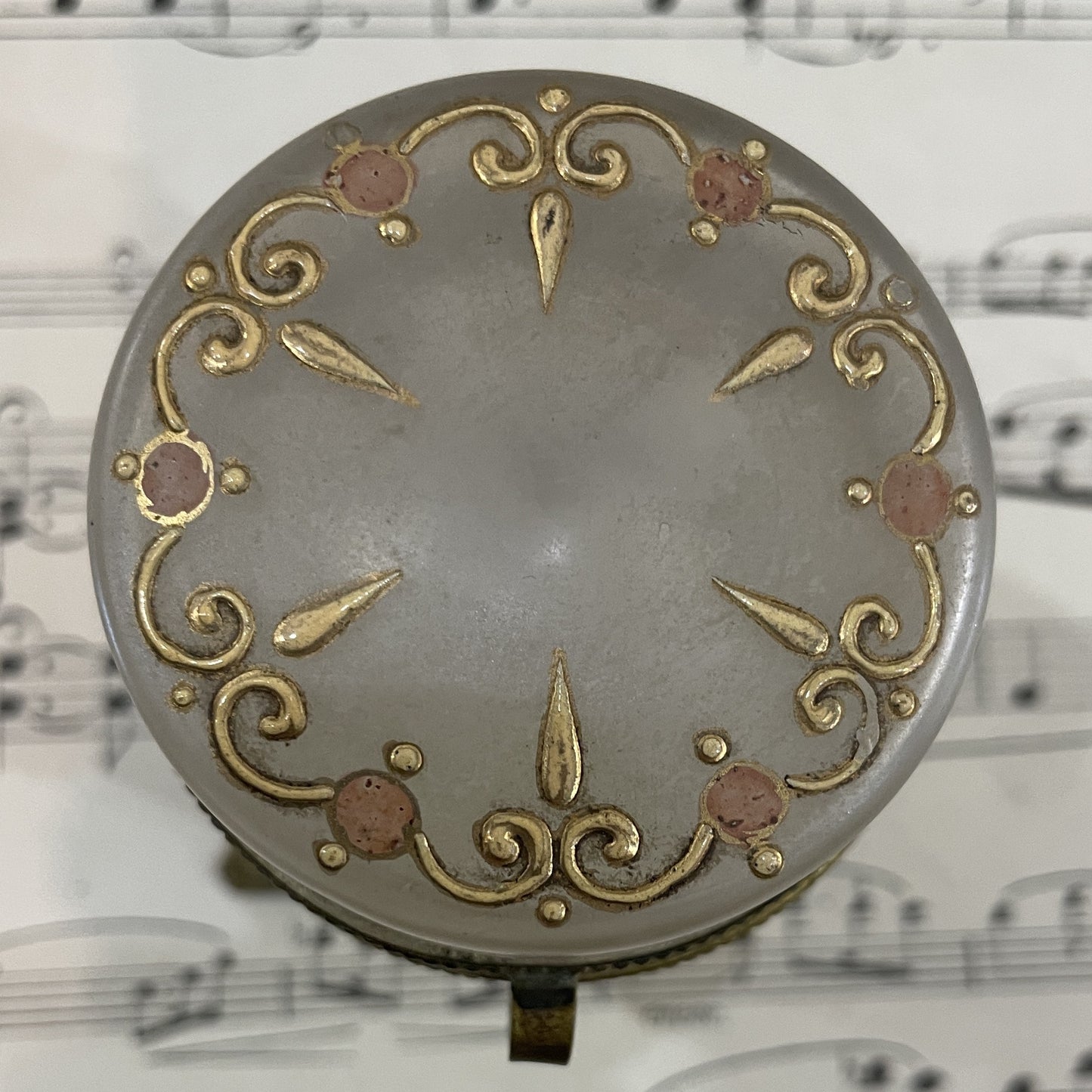 Antique French Gilt Brass Glass Hand Painted Enameled Box c1900