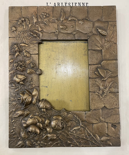 Rare Antique French Art Nouveau Bronze Frame Flower Butterfly Insects c1880