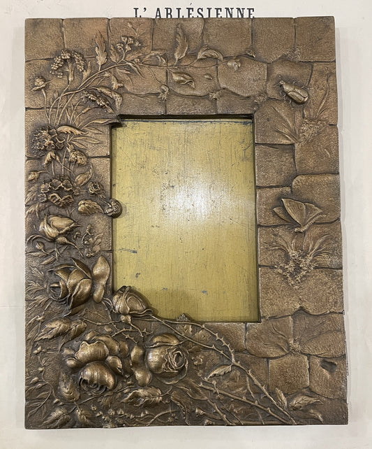 Rare Antique French Art Nouveau Bronze Frame Flower Butterfly Insects c1880