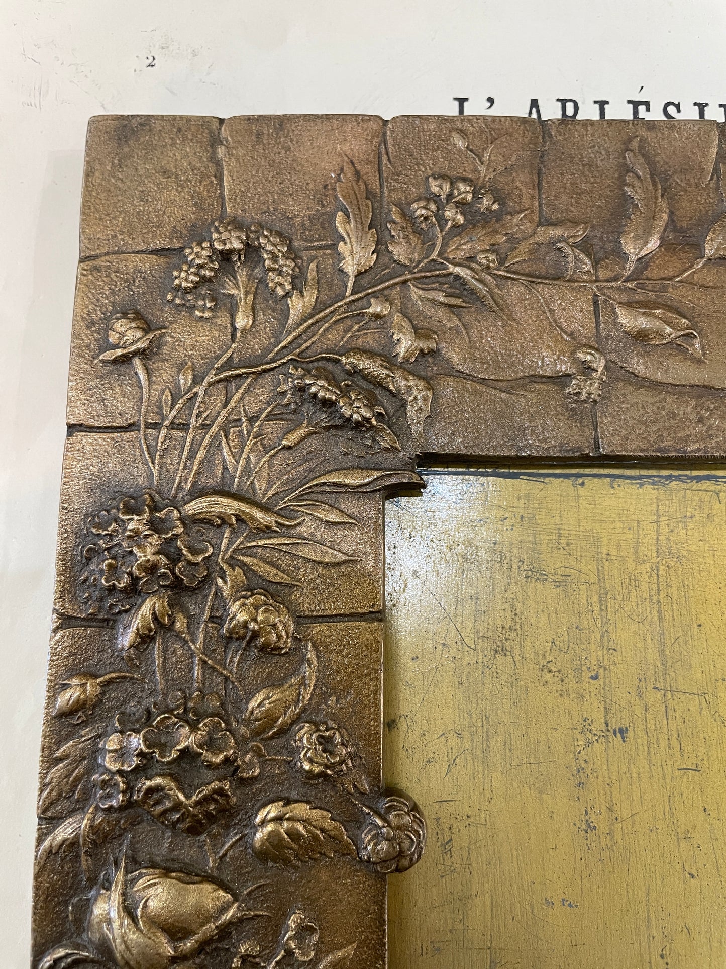 Rare Antique French Art Nouveau Bronze Frame Flower Butterfly Insects c1880