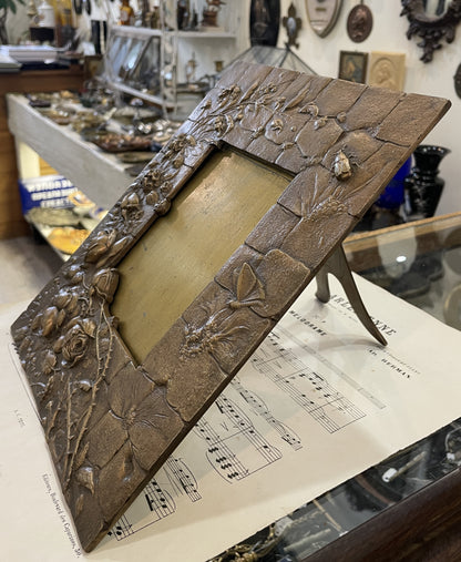 Rare Antique French Art Nouveau Bronze Frame Flower Butterfly Insects c1880