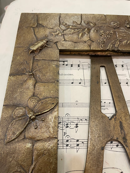 Rare Antique French Art Nouveau Bronze Frame Flower Butterfly Insects c1880