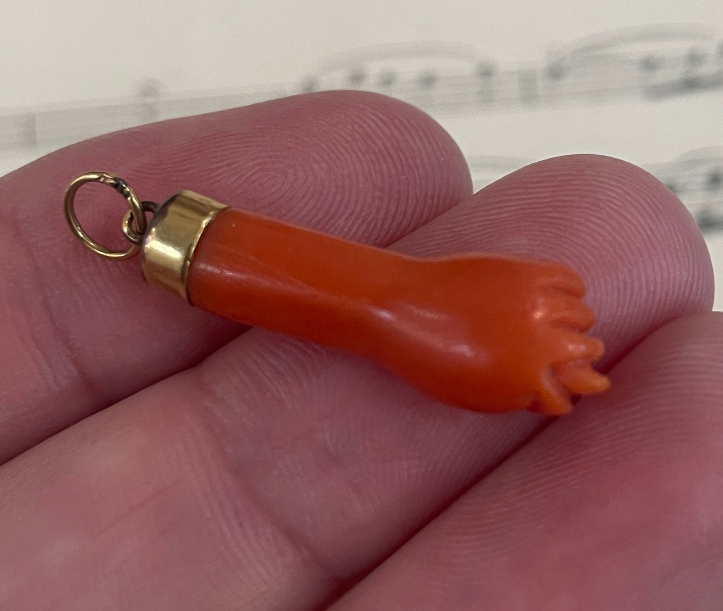 Rare Antique Italian Gold Plated Coral Figa Pendant c1900