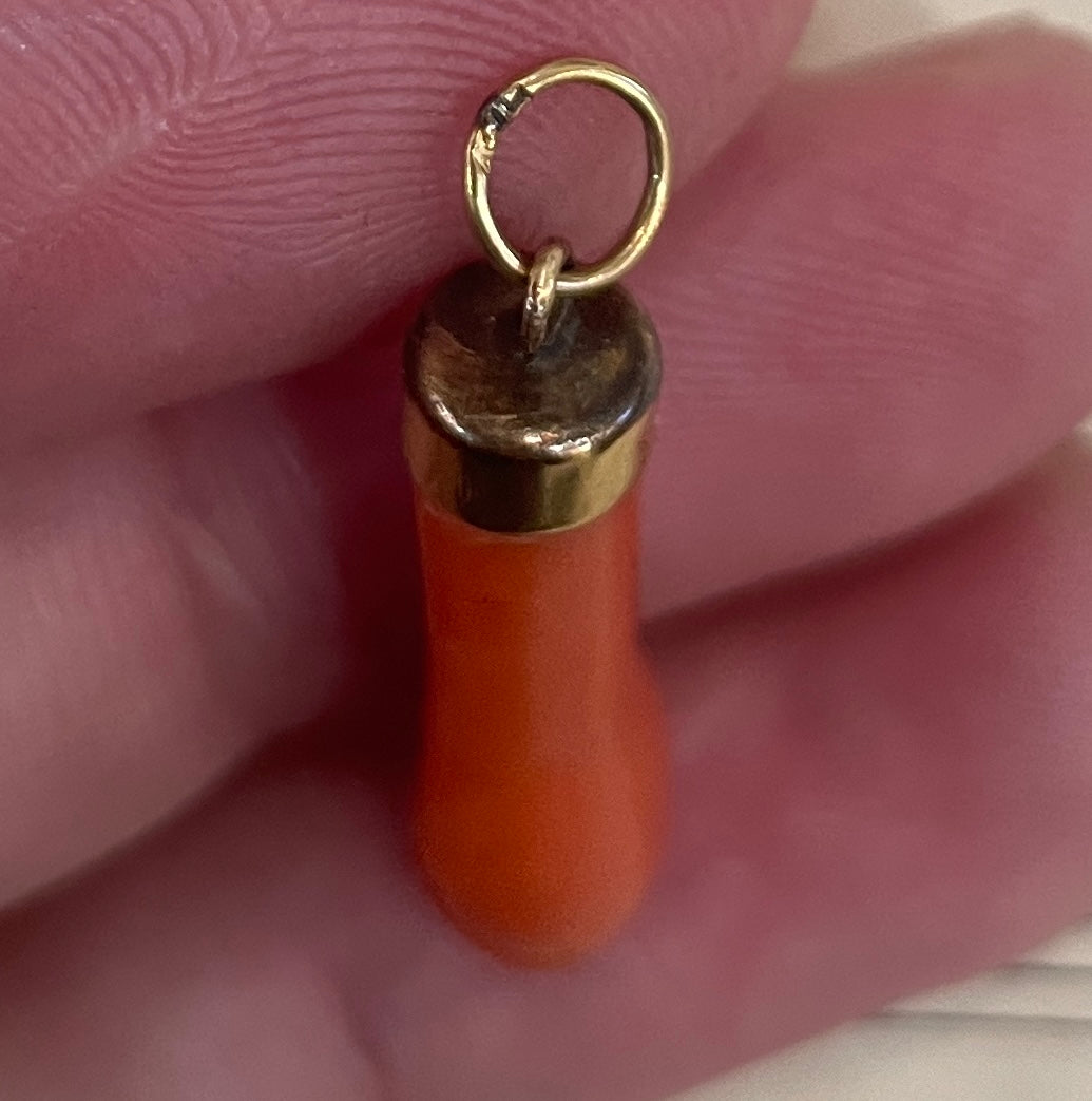 Rare Antique Italian Gold Plated Coral Figa Pendant c1900