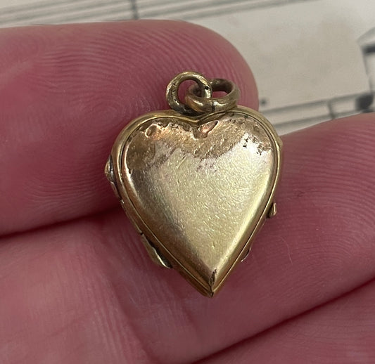 Small Antique French Art Nouveau Gold Plated Locket Pendant Heart c1900