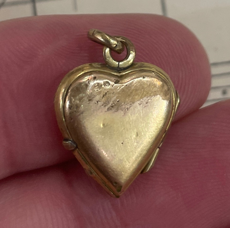 Small Antique French Art Nouveau Gold Plated Locket Pendant Heart c1900