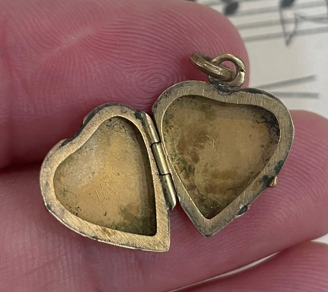 Small Antique French Art Nouveau Gold Plated Locket Pendant Heart c1900